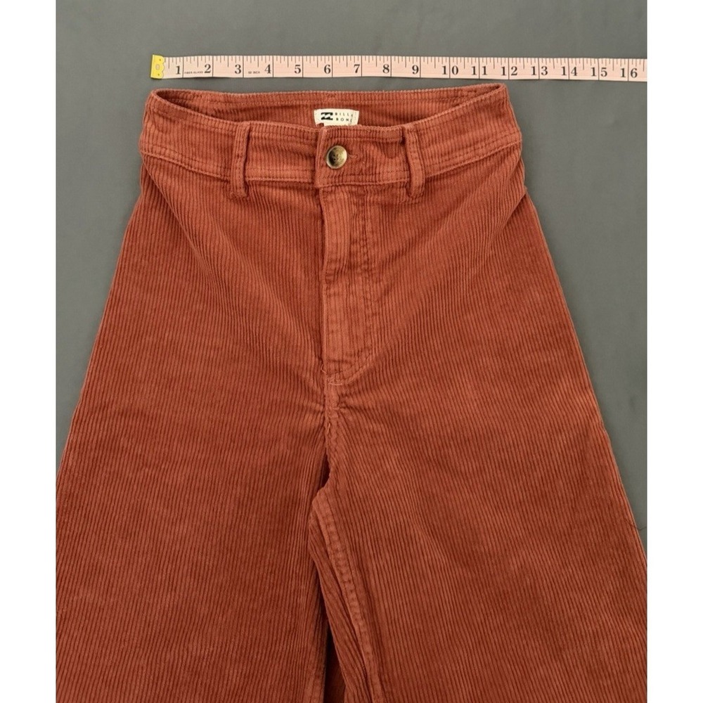 Billabong Corduroy Pants Women's 24 Orange High Waisted Wide Leg Boho Raw Hem - Picture 3 of 10